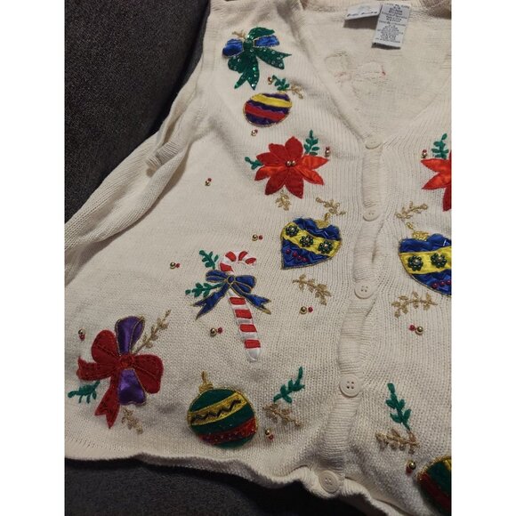 Vintage Bobbie‎ Brooks Ugly Christmas Sweater Vest Womens XL Beaded Embroidered - Picture 4 of 6
